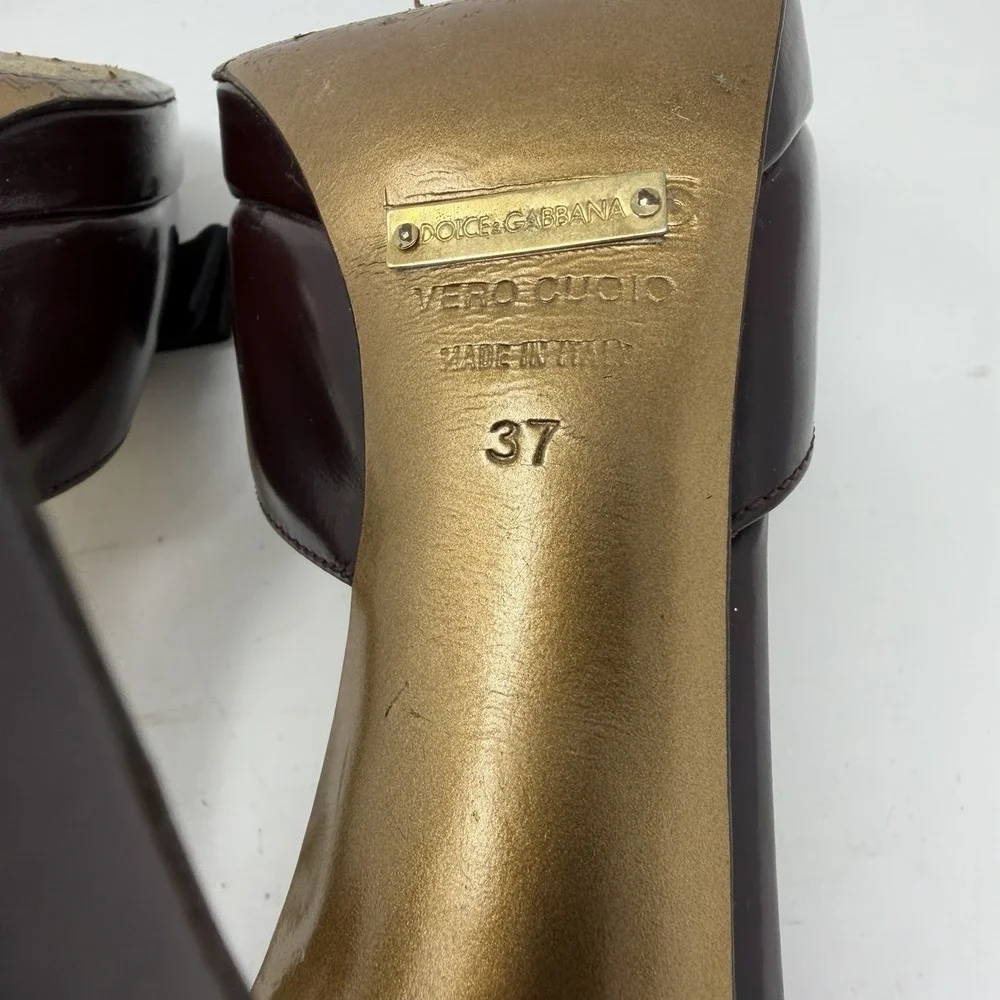 Dolce Gabbana Burgundy Leather D'Orsay Platform Pumps Bow Sz 37 Made Italy